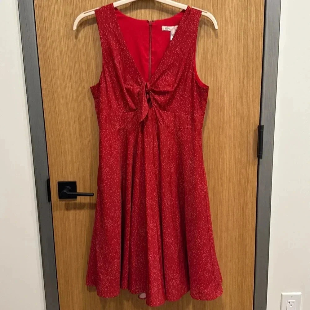 Red PolkaDot keyhole front bow tie flare dress